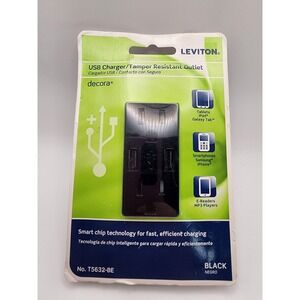 NWT Leviton T5632-BE Decora USB Charger Tamper Resistant Outlet Black  Dual Port